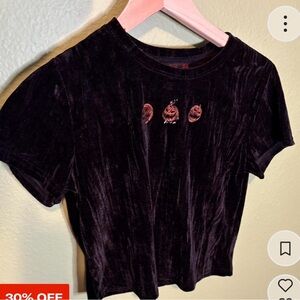 Killstar Black Velvet Tee with Pumpkin Design